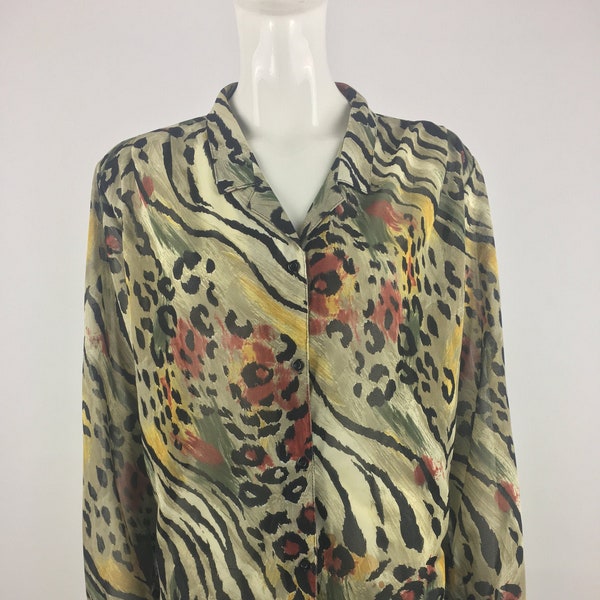 80's Copy Cats Animal Print Blouse|Cheetah Print Blouse|Leopard Print Blouse|Work Blouse|Professional Career Blouse|Secretary's Blouse|XL