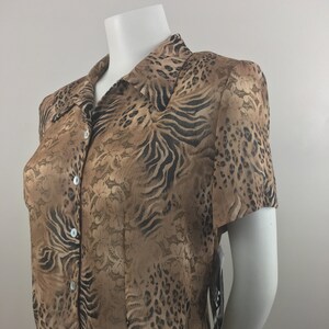 1980&#39;s K. Petite Collection Sheer Leopard Print Top w Keyhole Back|Animal Print Top|Cheetah Print Top|Tiger Print Top|Tiger King Top|12P