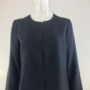 1990 Lord & Taylor Black Beaded Silk Blazer / Black Beaded Jacket / Dressy Wedding Blazer / Silk Boxy Blazer / Preppy Minimalist Blazer / Size S / M