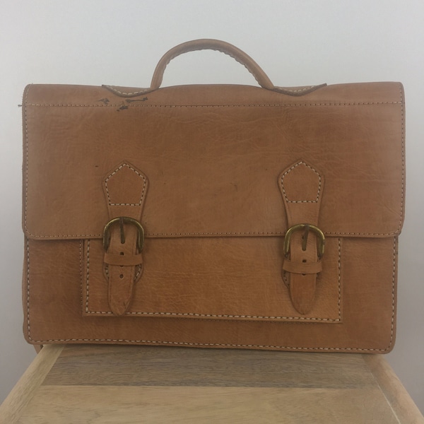 1990's Tan Leather Messenger Bag|Computer Bag|Laptop Bag|Man Purse|Carrier Bag|Mailbag|Satchel|Cross Body Bag|Work Briefcase