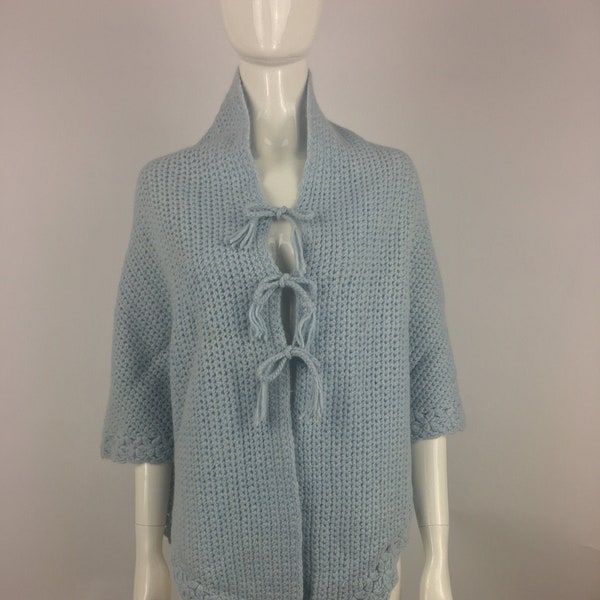 1990's Lauren by Ralph Lauren Baby Blue Knit Shawl|Granny Shawl|Babushka ShawlPashmina Shawl|Lambs Wool Shawl|Blue Knit Cape|Size OS