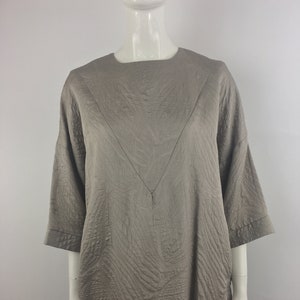 1990&#39;s Gail Happen Tan Shift Dress|Silk Blend Dress|90&#39;s Minimalist Dress|Simple Work Dress|Textured Dress|Size 14