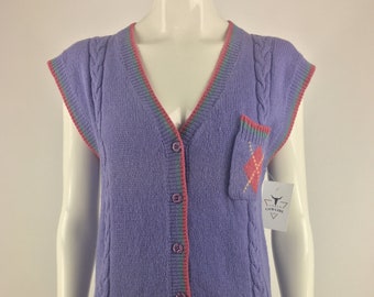1980&#39;s Skyr Sportswear Lavender Sweater Vest w Argyle Pocket|Preppy Sweater Vest|Purple Knit Vest|Size Medium