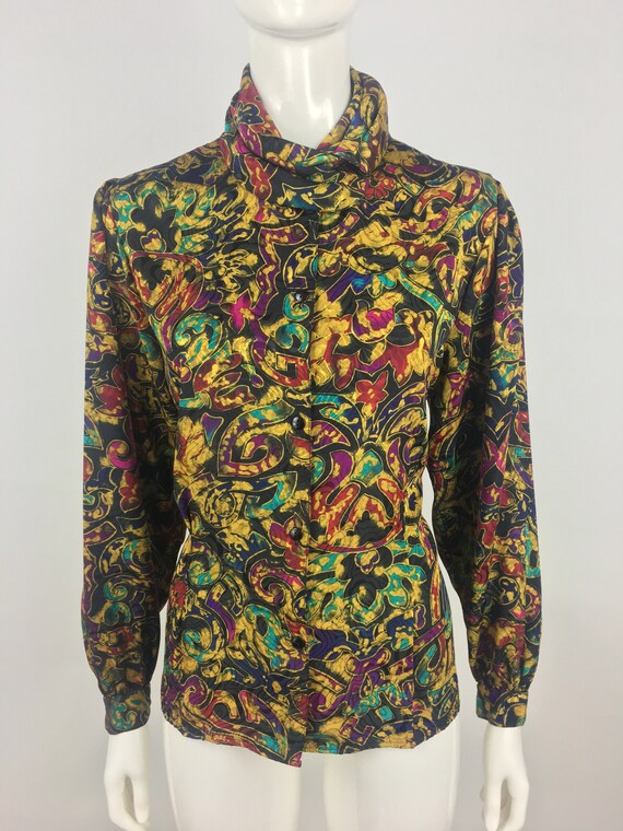 1980's Eva Laurel Blouse w Geometric Print|Secret… - image 6