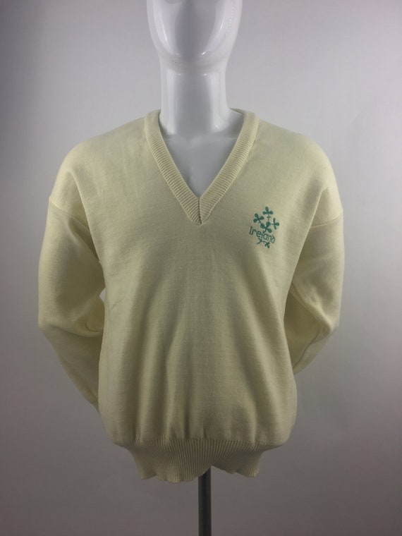 1970's Gap of Dunloe Ivory V-Neck Sweater w Embroi