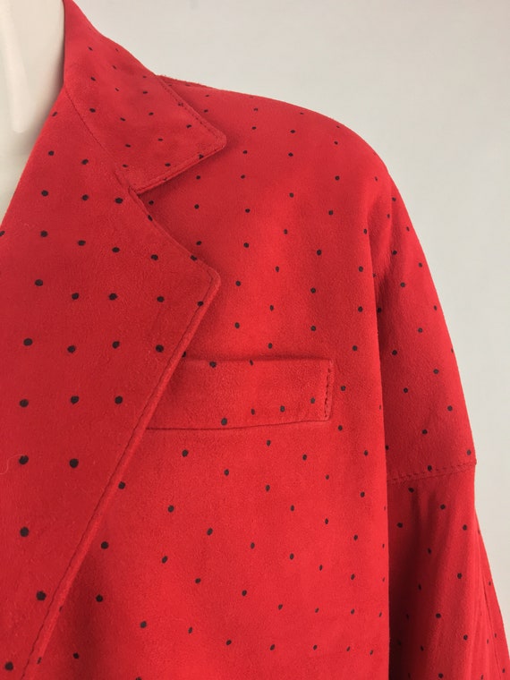 1980's Vakko Red Suede Jacket w Black Polka Dots|… - image 3