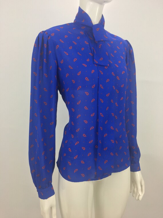 1980'S Premonitions Blue Blouse w Red Paisley Des… - image 5