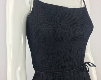 1960's Black Wiggle Dress w Lace Overlay|Black Sheath Dress|Black Midi Dress|Black Lace Dress|Black Summer Dress|Little Black Dress|Size 2