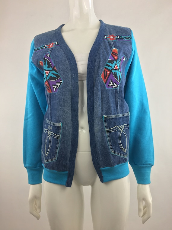 1980s Upcycled Denim Jacket: Vintage Southwestern… - image 1