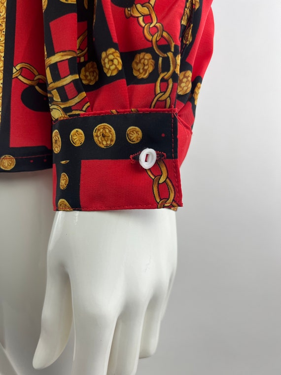 1990's Jordan Red, Black, and Gold Baroque Blouse… - image 7