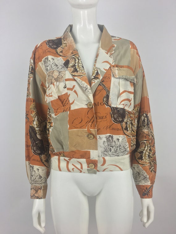 1990's August Silk Orange & Brown Baroque Silk Jac
