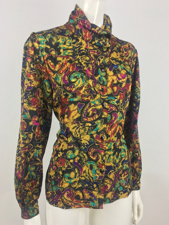 1980's Eva Laurel Blouse w Geometric Print|Secret… - image 1