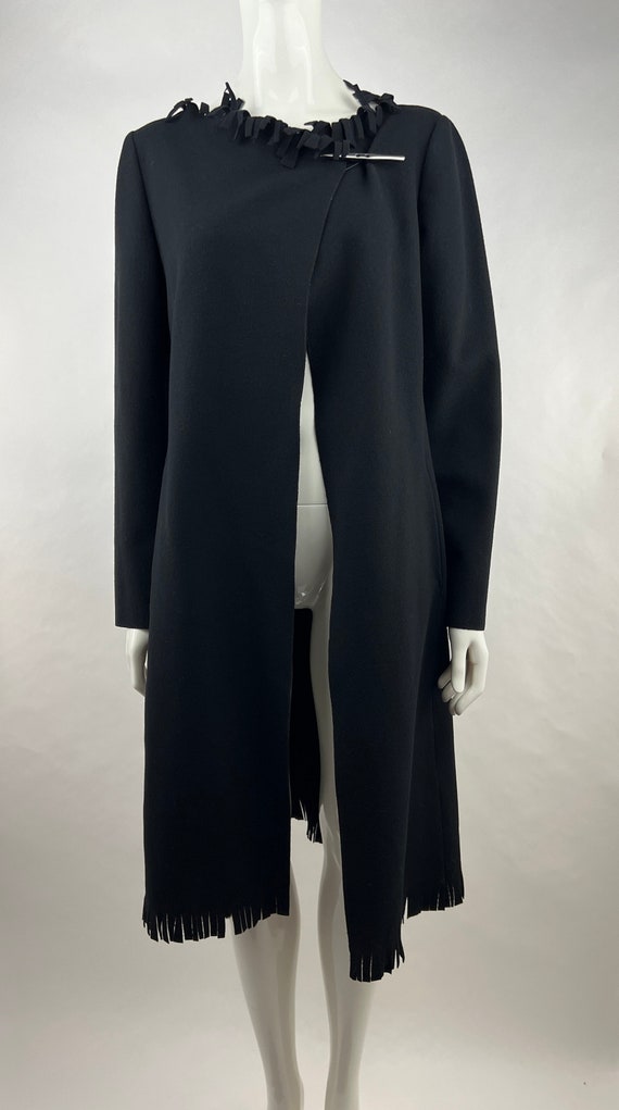 2000's Emporio Armani Black Fringed Coat|Cashmere… - image 2