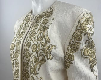 Vintage Escada Margaretha Ley Embroidered Jacket Ivory Gold | New Old Stock Designer Blazer Coat | Silk Blend Luxury Blazer | Size 8