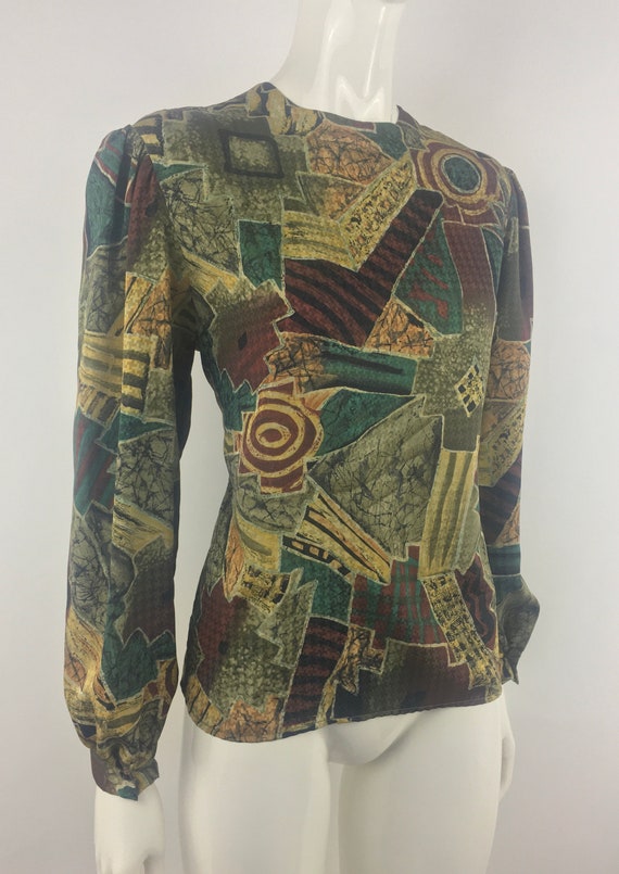 80's Robbie Sport Green Abstract Blouse|Librarian… - image 2