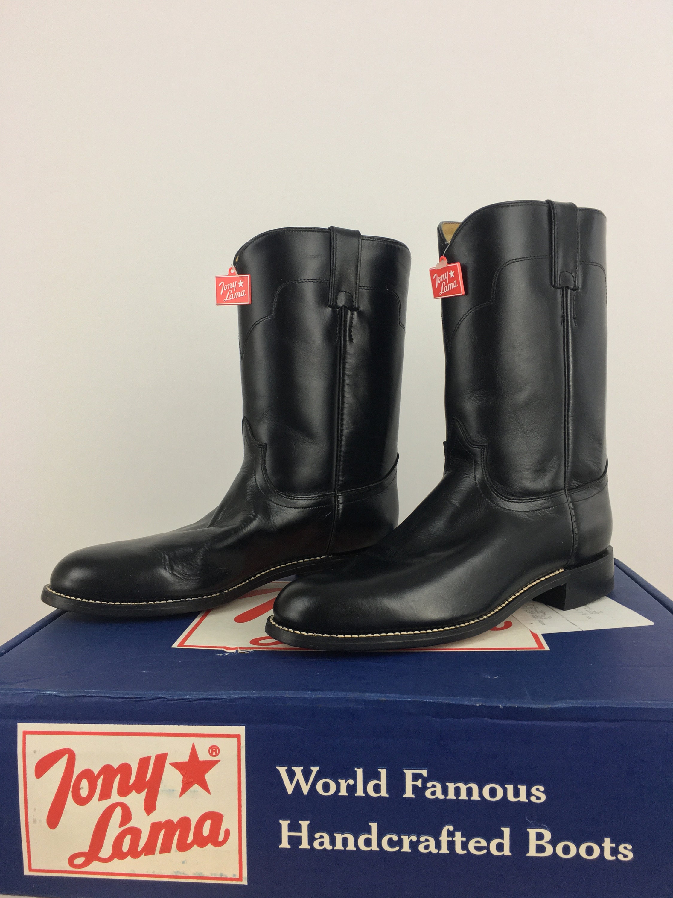 80's Tony Lama Black Cowhide Leather Boots|cowboy Boots|country
