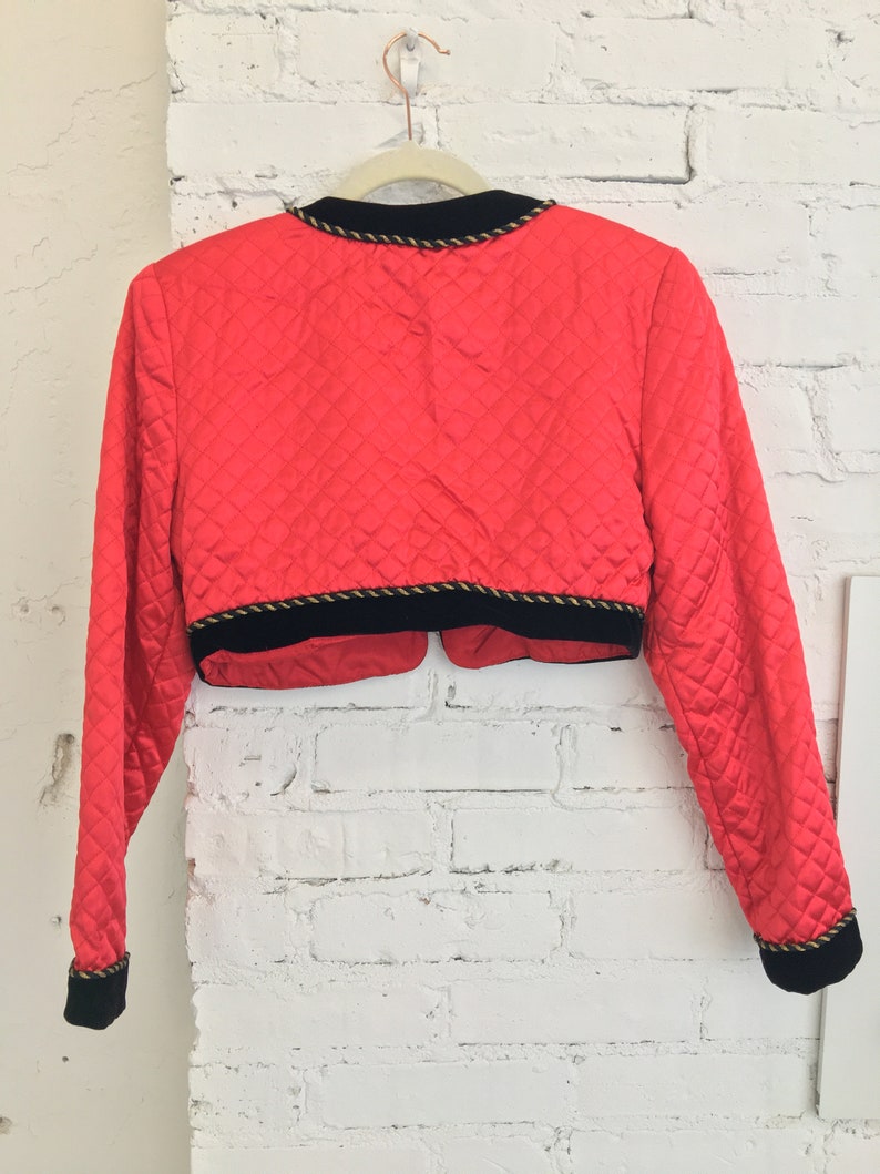 1980/'s Karen Lucas for Niki Red Cropped Jacket|Quilted Bolero Jacket|Red Quilted Shrug|Size Small