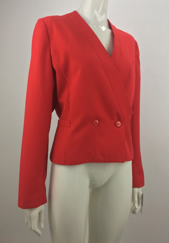 90s Adolfo Esprit Red Double-Breasted Blazer|Crop… - image 6