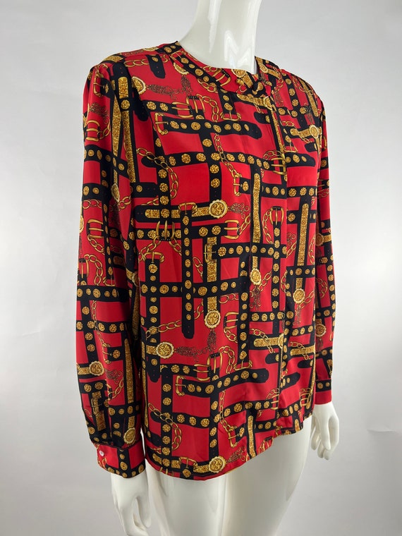1990's Jordan Red, Black, and Gold Baroque Blouse… - image 2