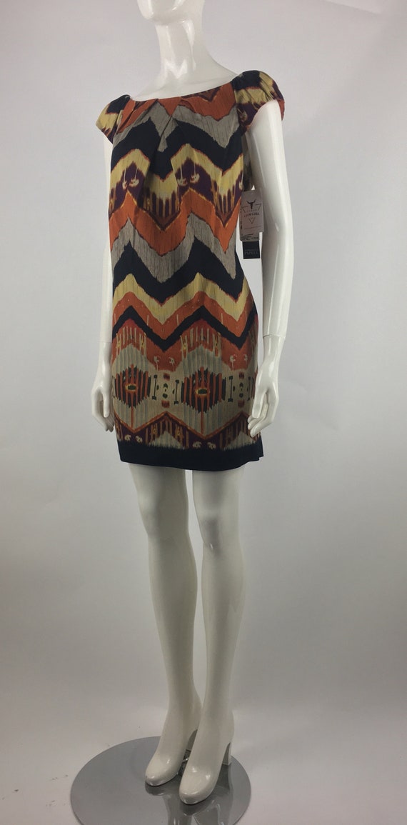 2000 Adrianna Papell Burnt Orange Chevron Mini Dr… - image 7