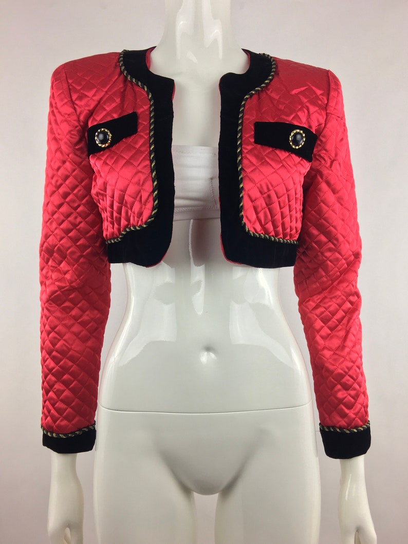 1980/'s Karen Lucas for Niki Red Cropped Jacket|Quilted Bolero Jacket|Red Quilted Shrug|Size Small