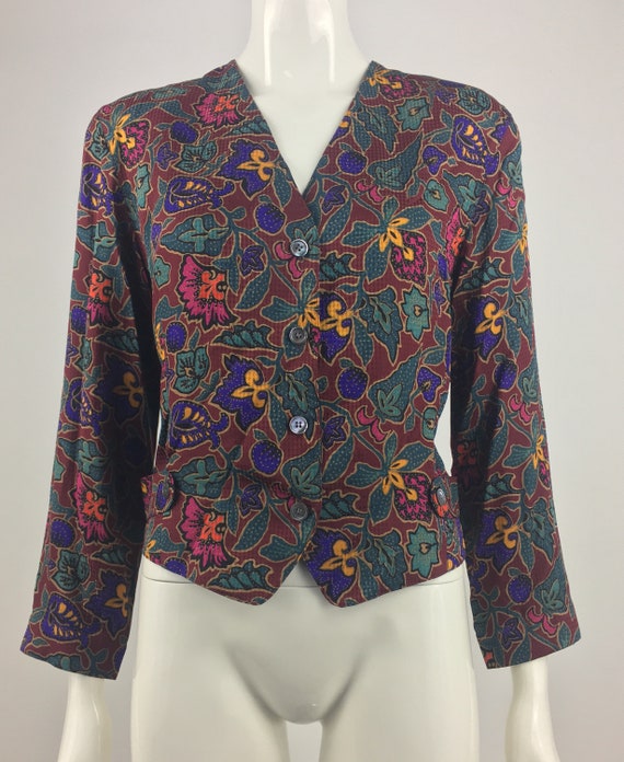 1980's Anne Klein II Silk Blazer w Vibrant Paisle… - image 2