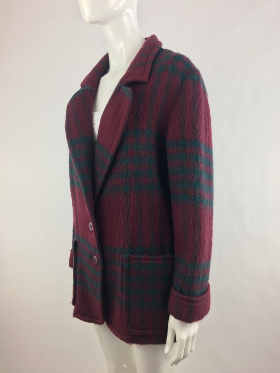 1980's Elizabeth Arden Classic Plaid Blazer|Burgu… - image 7