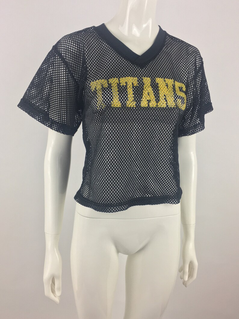 Vintage 1990/'s Champro Sports Black Titans Football Jersey|Black Practice Jersey|Cropped Football Jersey|See Through Football Jersey|Size SM