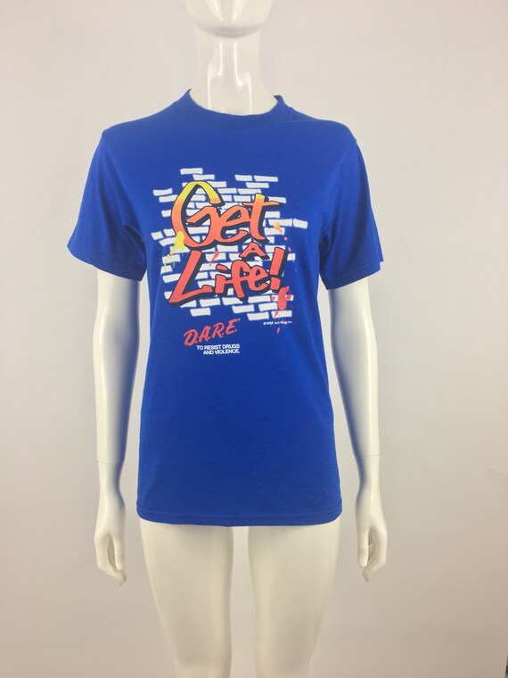 Vintage 90s DARE T-shirt: Jack Nadel 'get a Life' Pop Art, Size S