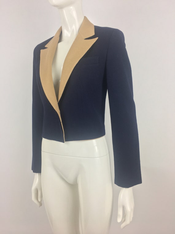 1980's Raspini Navy Blue Eaton Blazer w Tan Lapel… - image 5