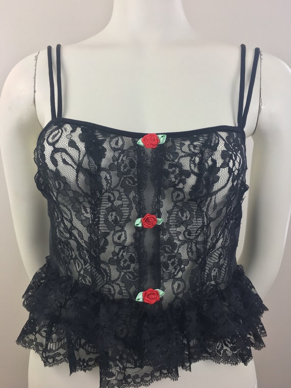 1980's First Lady Sheer Black Lace Camisole|Peplu… - image 1