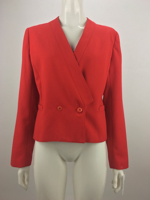 90s Adolfo Esprit Red Double-Breasted Blazer|Crop… - image 4