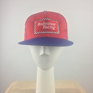 1990&#39;s Nascar Track Red Side Snap Back w Embroidered Budweiser Racing Logo|Bill Elliott Nascar Hat|Red Trucker Hat|One Size