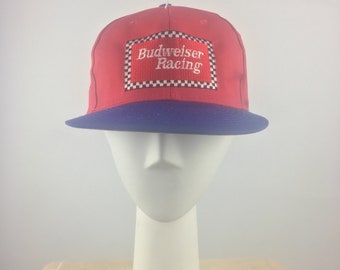 1990's Nascar Track Red Side Snap Back w Embroidered Budweiser Racing Logo|Bill Elliott Nascar Hat|Red Trucker Hat|One Size