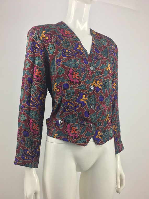 1980's Anne Klein II Silk Blazer w Vibrant Paisle… - image 5