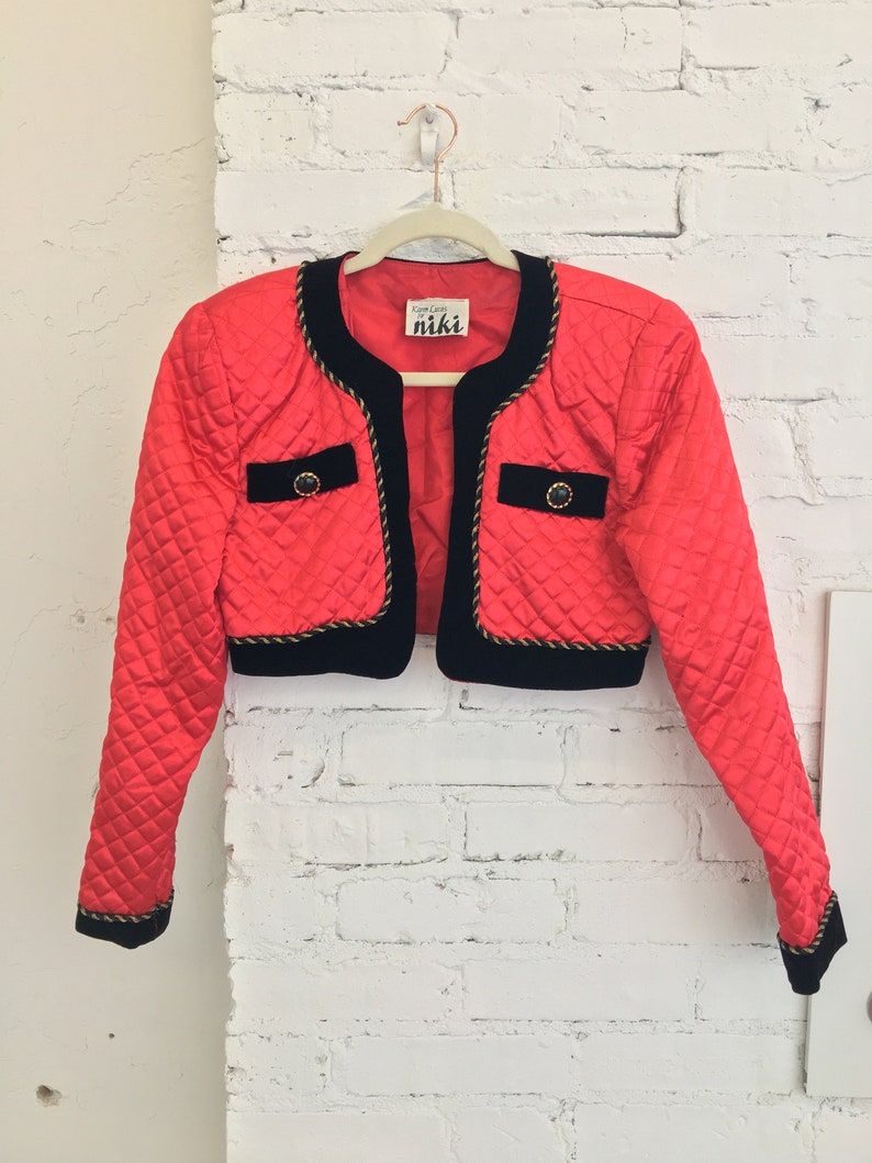 1980/'s Karen Lucas for Niki Red Cropped Jacket|Quilted Bolero Jacket|Red Quilted Shrug|Size Small