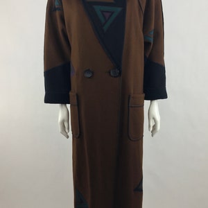 1980's Marylou Ozbolt Storer Fibre Arts Seattle Brown Coat w Colorful Abstract AppliquesWearable ArtWool JacketOversized CoatSize Small image 5