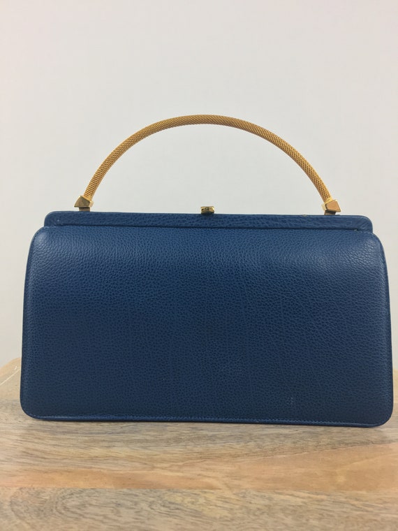 1960's Matthews Blue Purse w Gold Handle|Top Hand… - image 4