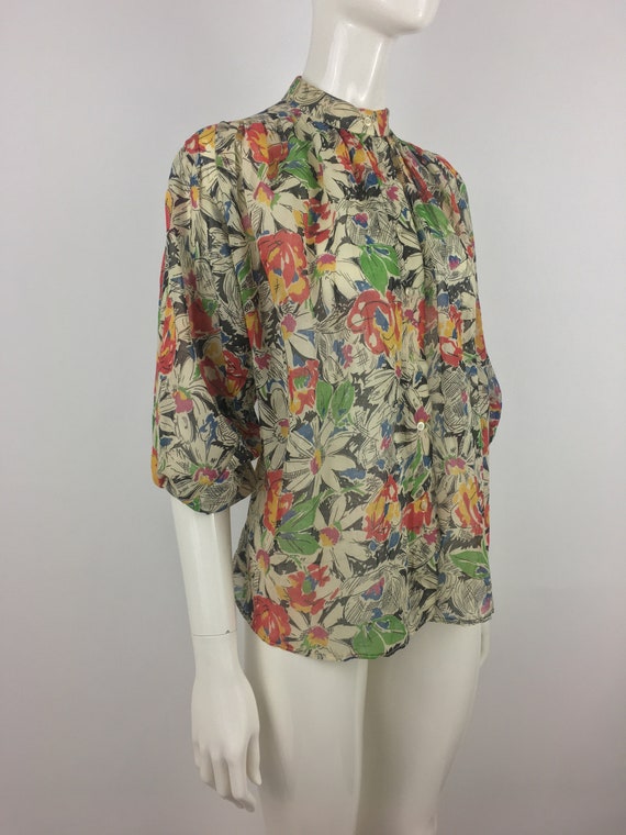 1970's Stitches Semi-Shear Floral Blouse|Shear Su… - image 2