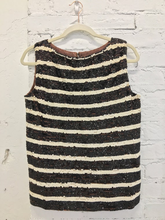 1960's Valentina Brown & White Striped Sequined Bl