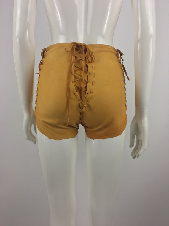 1970's Tan Leather Shorts|Lace Up Leather Hippy S… - image 9