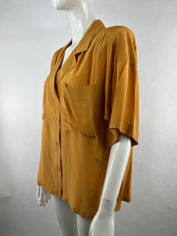 1980's Ellen Tracy Mustard Yellow Silk Blouse|Sec… - image 4