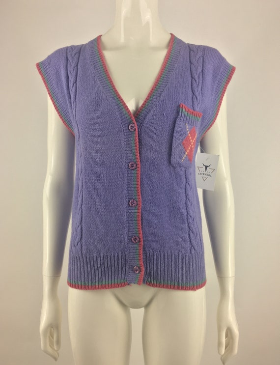 1980's Skyr Sportswear Lavender Sweater Vest w Arg