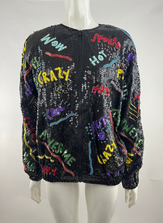 1980's Black Embellished Sequined Jacket|Novelty G