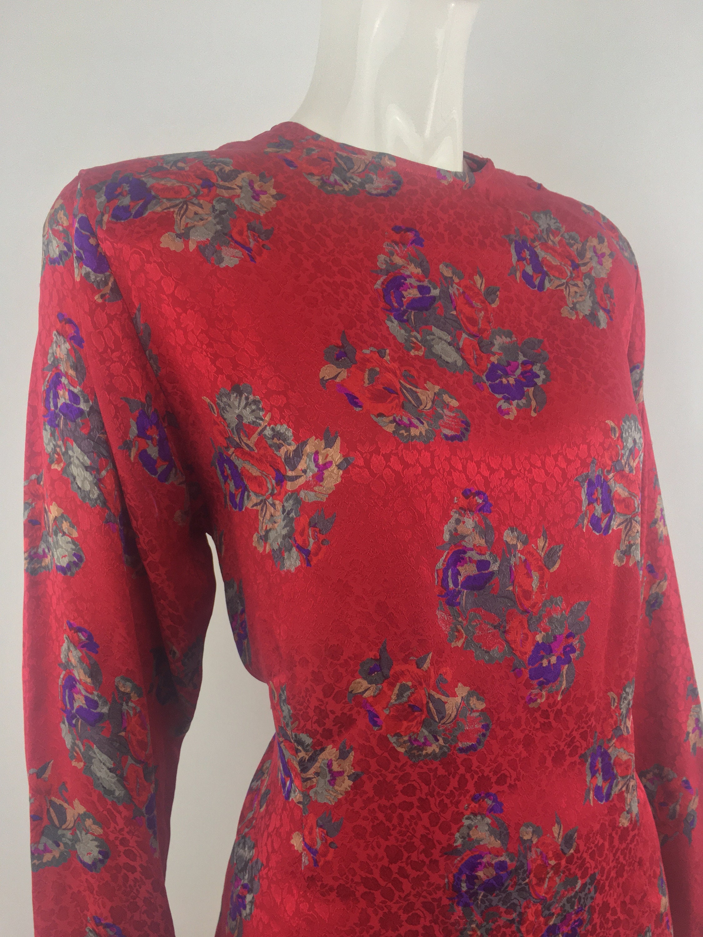 80's Horchow Red Floral Blousesilk Librarian - Etsy