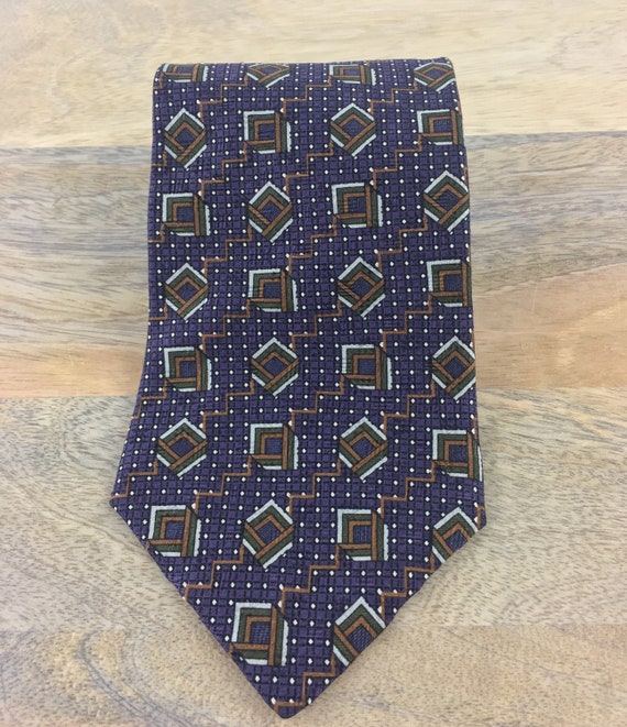 1990's Louis Feraud Purple Necktie w Geometric Pr… - image 3