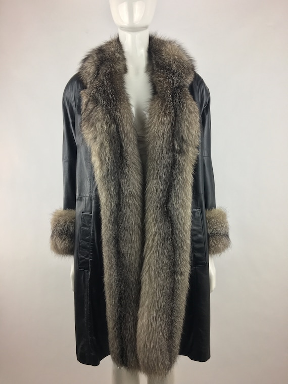 1990's Marshall Fields Black Leather & Fox Fur Swi