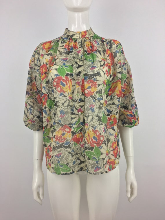 1970's Stitches Semi-Shear Floral Blouse|Shear Su… - image 3