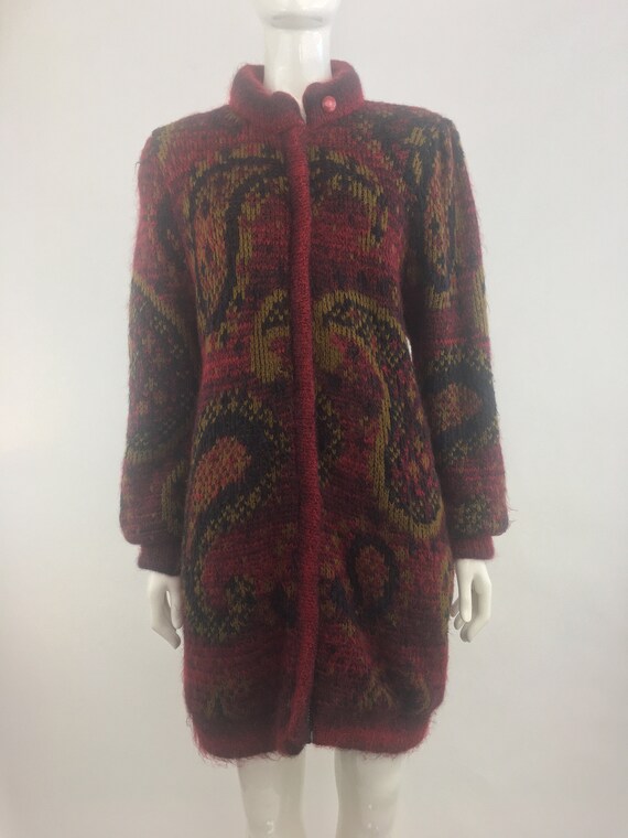 1980's John Weitz Dark Red Paisley Duster|Angora D