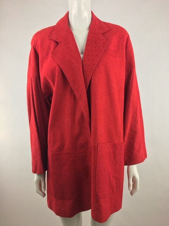 1980's Vakko Red Suede Jacket w Black Polka Dots|… - image 5